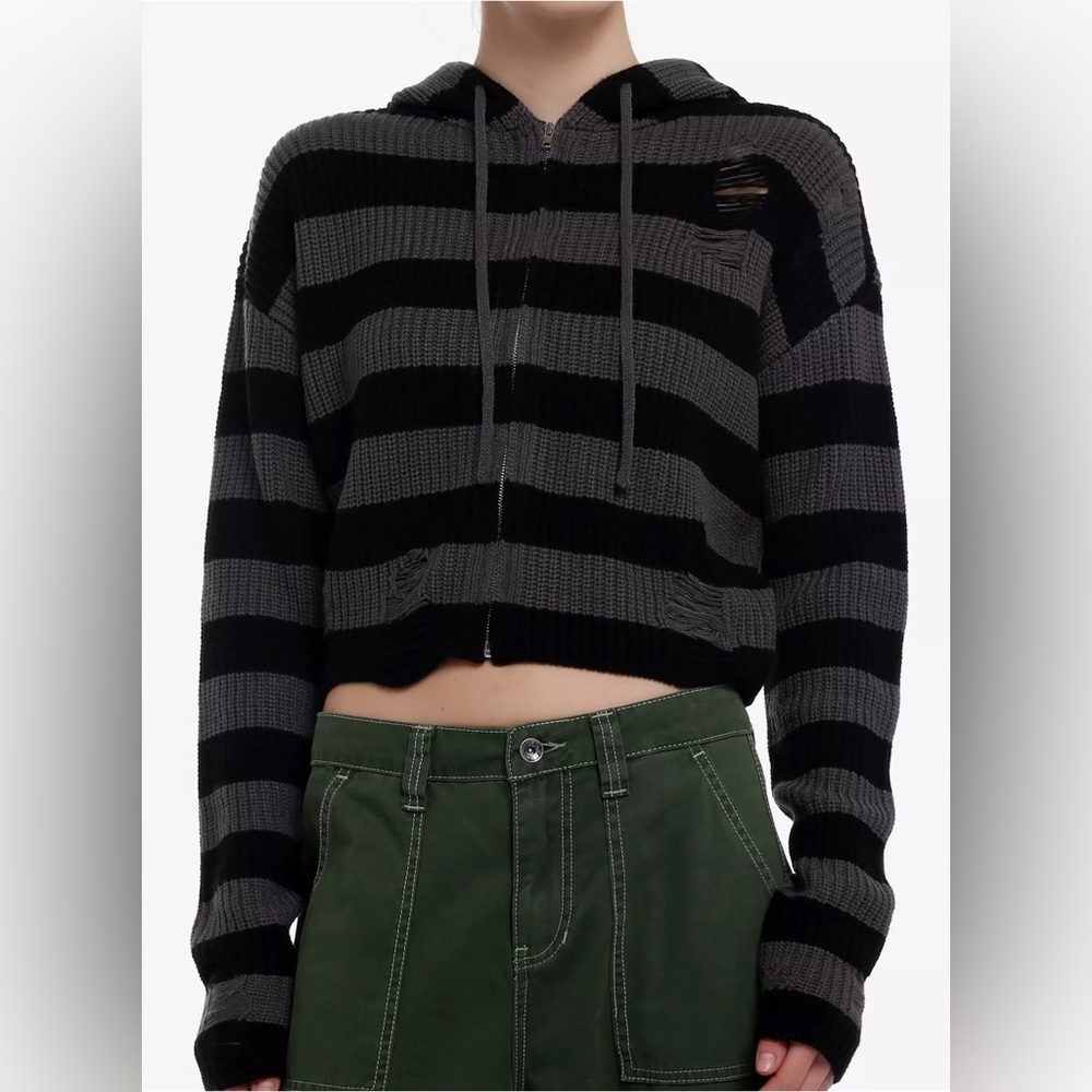 Hot Topic Black and Gray Striped Hoodie